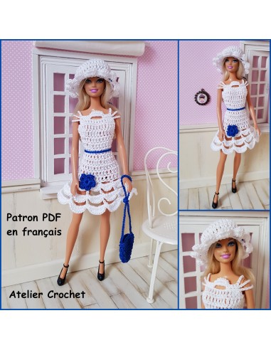 Robe, chapeau et sac patron PDF de crochet pour poupée Barbie