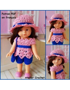 Short, tunique, chapeau et sac patron PDF de crochet pour poupée Mini Corolline