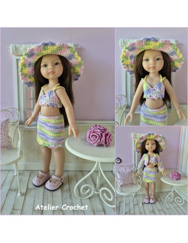 Top, jupe, gilet et chapeau au crochet pour poupée Paola Reina Las Amigas
