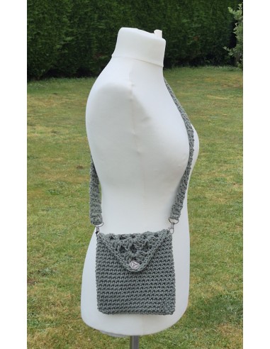 Sac vert kaki granny réalisé à la main au crochet taille unique