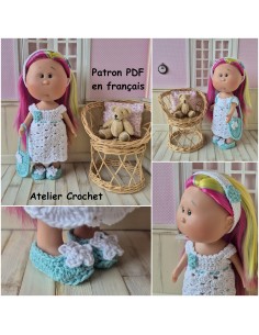 Robe, bandeau, sac et chaussures patron PDF de crochet pour poupée Little Mia Nines d'Onil