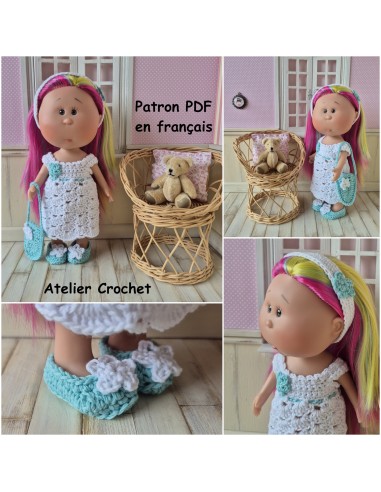 Robe, bandeau, sac et chaussures patron PDF de crochet pour poupée Little Mia Nines d'Onil