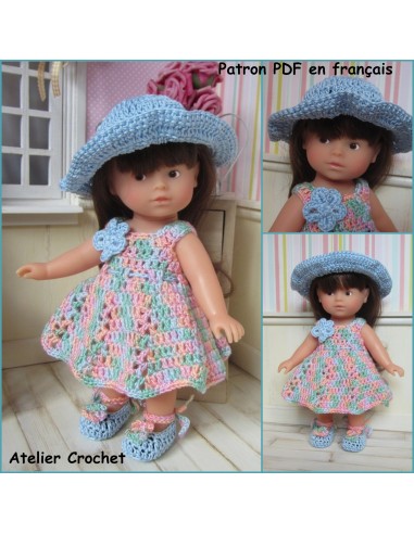 Robe, chapeau et chaussures patron PDF de crochet pour poupée Mini Corolline