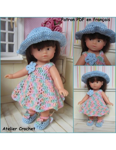 Robe, chapeau et chaussures patron PDF de crochet pour poupée Mini Corolline