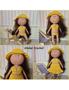 Ensemble maillot de bain 2 pièces, jupe et chapeau au crochet pour poupée Little Mia Nines d'Onil 2