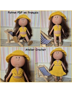 Bikini, jupe et chapeau patron PDF de crochet pour poupée Mia Nines d'Onil