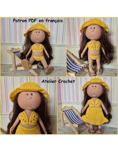 Bikini, jupe et chapeau patron PDF de crochet pour poupée Mia Nines d'Onil