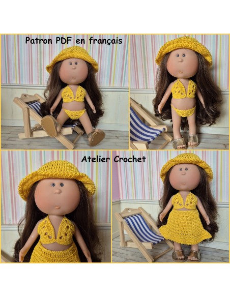 Bikini, jupe et chapeau patron PDF de crochet pour poupée Mia Nines d'Onil
