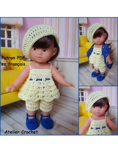 Tunique, pantacourt, béret, étole et chaussures patron PDF de crochet pour poupée Mini Corolline