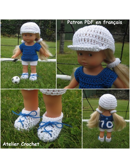 Patron PDF d'une tenue de football au crochet pour poupée mini corolline