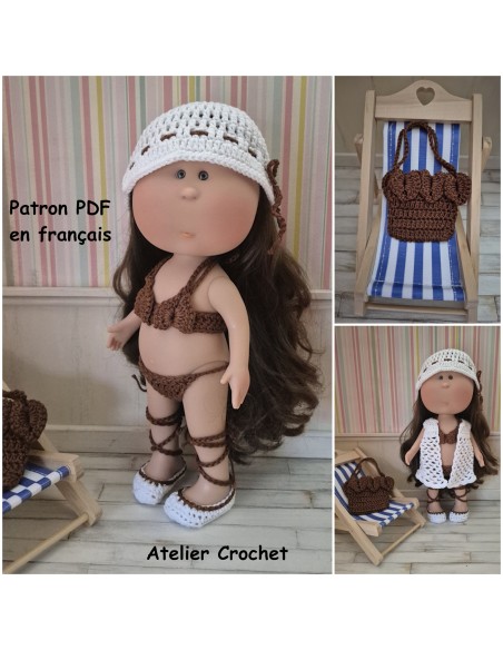 Maillot de bain, sac, chapeau, chaussures et gilet patron PDF de crochet pour poupée Mia Nines d'Onil