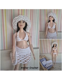 maillot de bain, jupe et sac ensemble au crochet pour poupée Barbie Curvy 2
