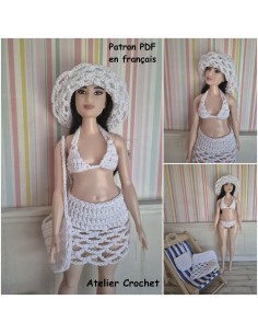 Bikini, jupe, sac et chapeau patron PDF de crochet pour poupée Barbie Curvy
