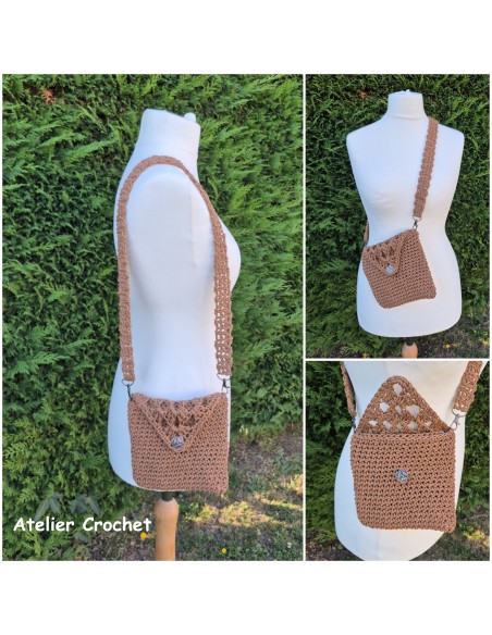 sac marron pour femme à base de granny au crochet
