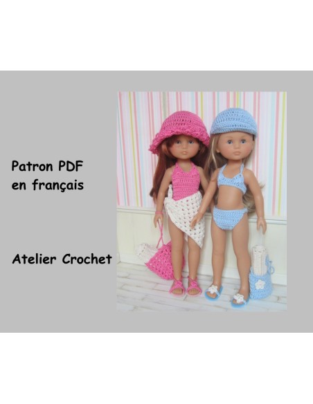 Patron PDF duo de tenues de plage au crochet pour poupée de 32-33cm