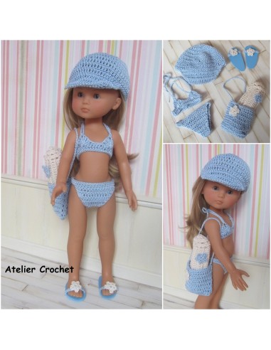 Patron PDF duo de tenues de plage au crochet pour poupée de 32-33cm