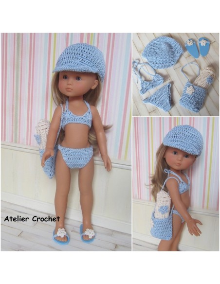 Patron PDF duo de tenues de plage au crochet pour poupée de 32-33cm