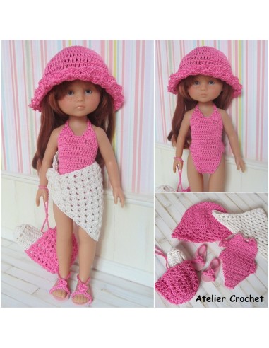 Patron PDF duo de tenues de plage au crochet pour poupée de 32-33cm
