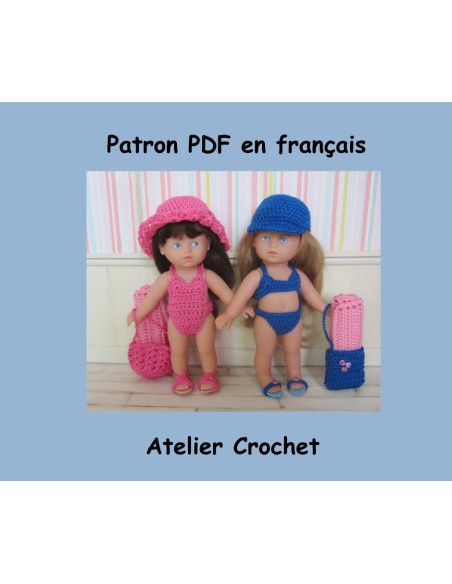 Patron PDF duo de tenues de plage au crochet pour poupée mini corolline
