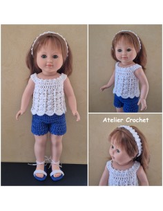 Ensemble short, top, bandeau et chaussures au crochet pour poupée Marie Françoise Petitcollin 2