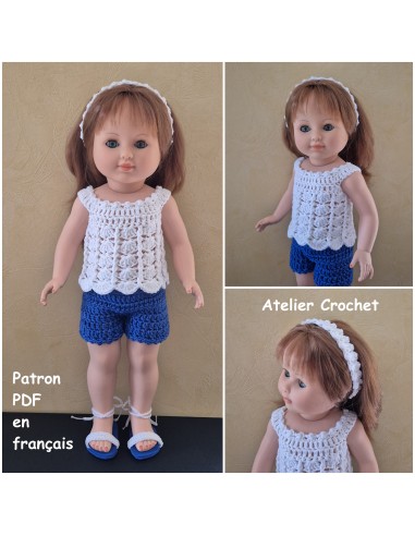 Top, short, bandeau et chaussures patron PDF de crochet pour poupée Marie Françoise