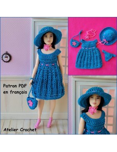 Robe, culotte, chapeau et sac patron PDF de crochet pour poupée Barbie Curvy
