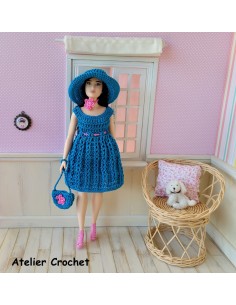 robe, chapeau, culotte, collier et sac ensemble au crochet pour poupée Barbie Curvy