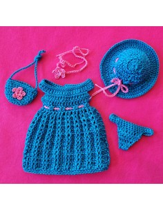 robe, chapeau, culotte, collier et sac ensemble au crochet pour poupée Barbie Curvy 2