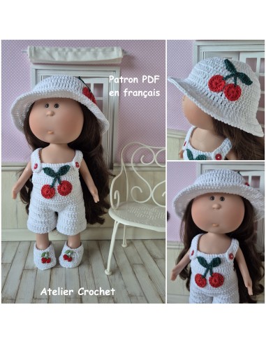Salopette, chapeau et chaussures patron PDF de crochet pour poupée Mia Nines d'Onil