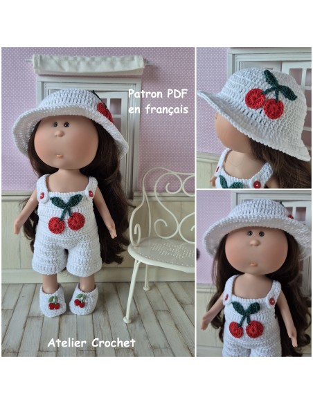 Salopette, chapeau et chaussures patron PDF de crochet pour poupée Mia Nines d'Onil