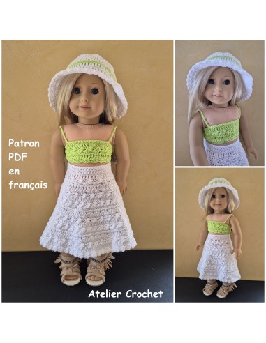 Jupe, top et chapeau patron PDF de crochet pour poupée American Girl