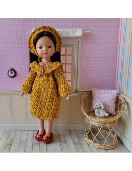 Robe, bandeau et chaussures au crochet pour poupée Paola Reina Las Amigas