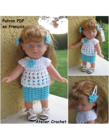 Tunique, jupe et barrettes patron PDF de crochet pour poupée Mini Corolline