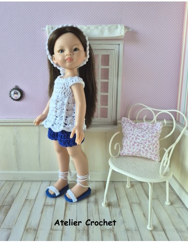 Ensemble short, top, bandeau et chaussures au crochet pour poupée Paola Reina Las Amigas