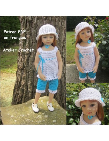 Tunique, pantacourt et chapeau patron PDF de crochet pour poupée Maru and Friends