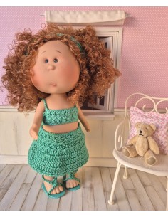 Top, culotte, jupe, bandeau et chaussures au crochet pour poupée Mia Nines d'Onil 2