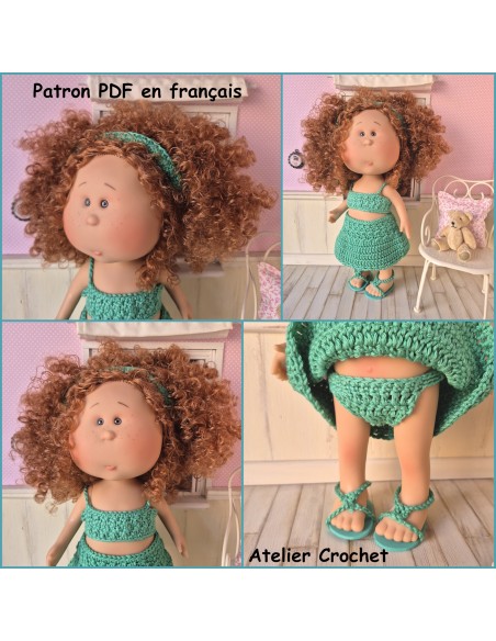 Top, culotte, jupe, bandeau et chaussures patron PDF de crochet pour poupée Mia Nines d'Onil