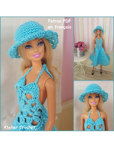 Robe dos nu et chapeau patron PDF de crochet pour Barbie