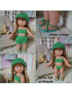 Top, jupe, culotte, chapeau et chaussures patron PDF de crochet pour poupée mini corolline