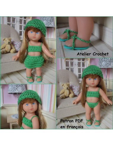 Top, jupe, culotte, chapeau et chaussures patron PDF de crochet pour poupée mini corolline