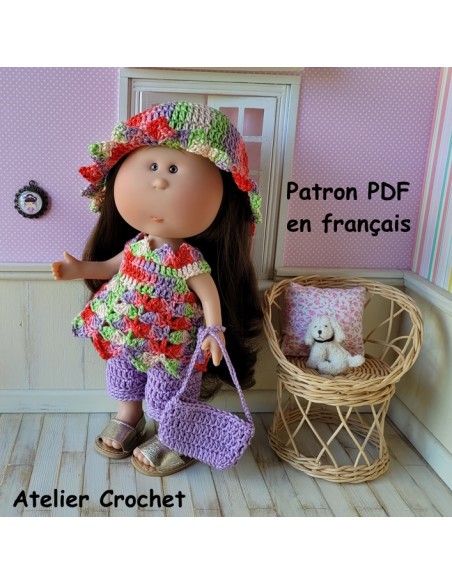 Short, tunique, chapeau et sac patron PDF de crochet pour poupée Nines d'Onil
