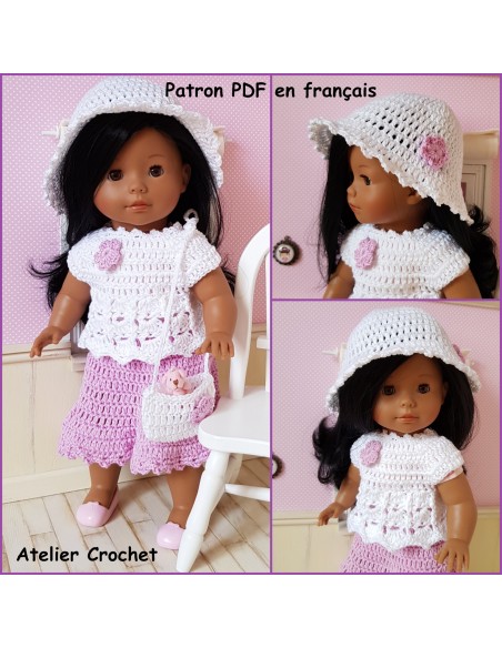 Jupe, top, chapeau et sac patron PDF de crochet pour poupée Ma Corolle de 36 cm