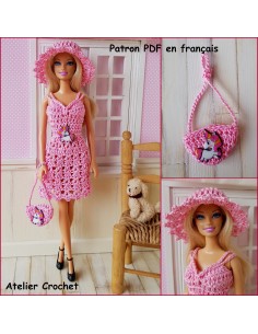 Robe, chapeau et sac patron PDF de crochet pour Barbie