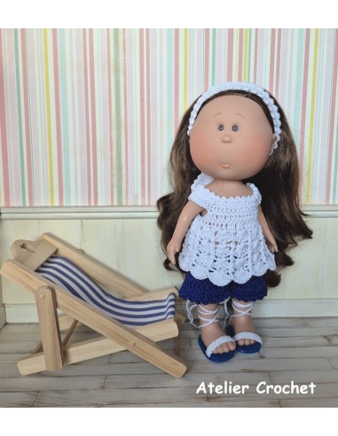Ensemble short, top, bandeau et chaussures au crochet pour poupée Mia Nines d'Onil