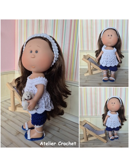 Ensemble short, top, bandeau et chaussures au crochet pour poupée Mia Nines d'Onil