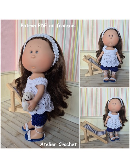 Top, short, bandeau et chaussures patron PDF de crochet pour poupée Mia Nines d'Onil
