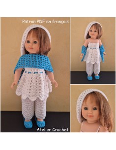 Pantalon, tunique, béret, étole et chaussures patron PDF de crochet pour poupée Marie Françoise