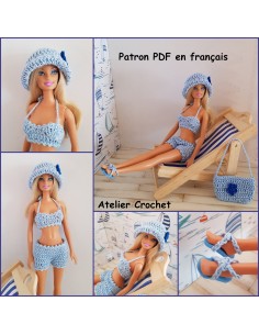 Maillot de bain, chapeau, chaussures et sac de plage patron PDF de crochet pour Barbie