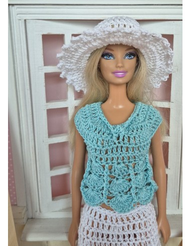 Jupe, top et chapeau au crochet pour Barbie