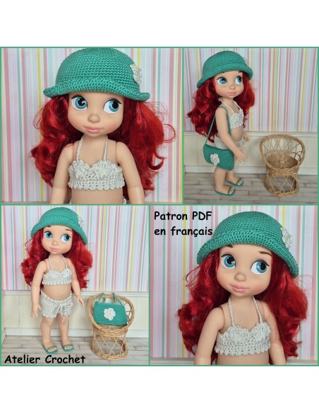 Maillot de bain, chapeau, chaussures et sac de plage patron PDF de crochet pour Disney Animator